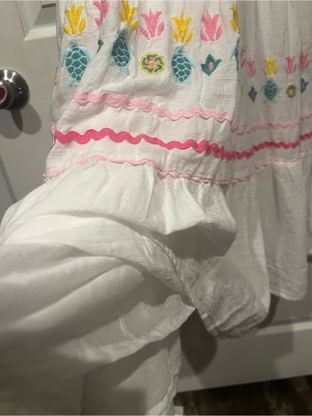 Simply Southern White Tiered Dress with Multicolor Embroidery 100% Cotton - Picture 9 of 10